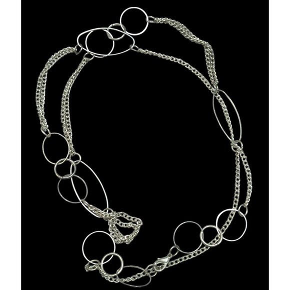 Open Link Silver Tone Layered Chain Necklace - Picture 1 of 7